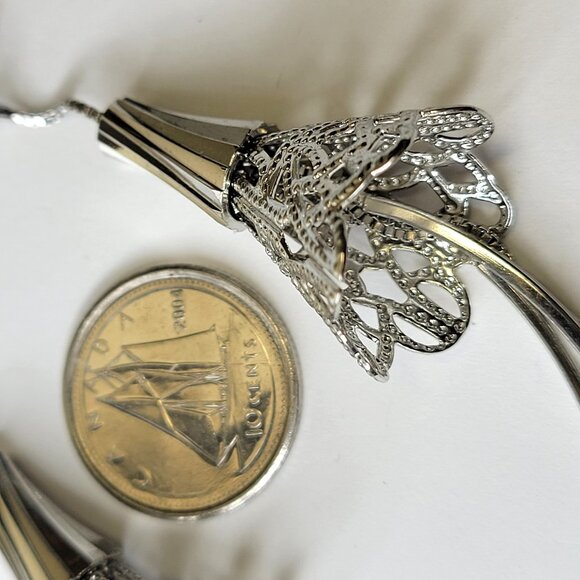 Silver Filigree Dangle Drop Earrings with Long Tassels - Picture 9 of 9